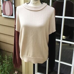 Boutique Colorblock Sweater - Cream, Black, and Brown